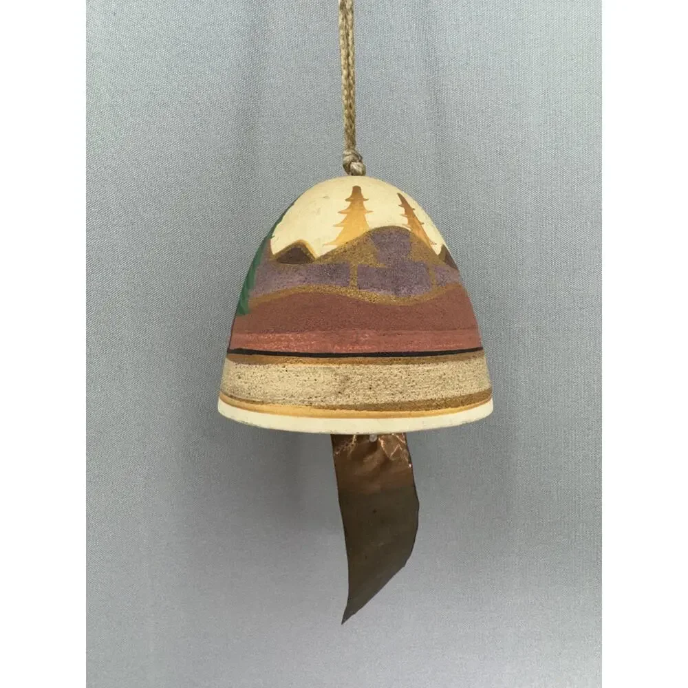 Vintage Mexican Pottery Wind Chime Hand Painted Southwestern Bisque Clay Bell